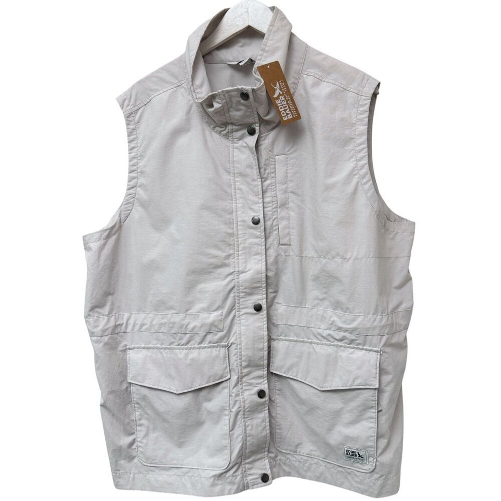 EDDIE BAUER Trekker Utility Vest Womens Size 2XL Beige Hiking Safari Jacket NWT